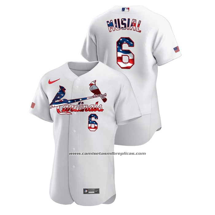Camiseta Beisbol Hombre St. Louis Cardinals Stan Musial 2020 Stars & Stripes 4th of July Blanco